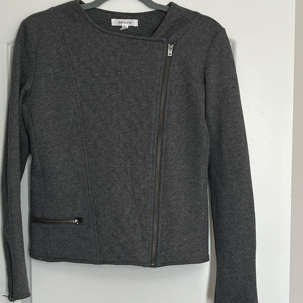 Athleta Gray Belvedere Quilted Asymmetrical Moto Jacket Zipper At Wrists Sz S